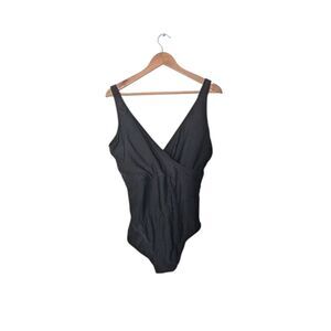 Tommy Hilfiger Black Ruched Front Wrap One Piece Swimsuit